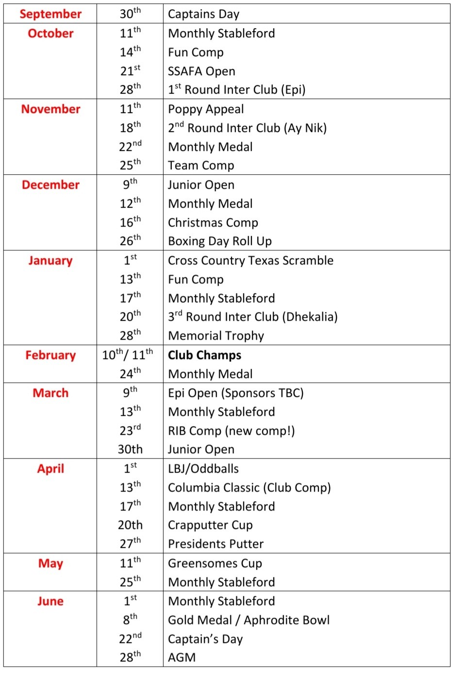 The club's original printed comps diary