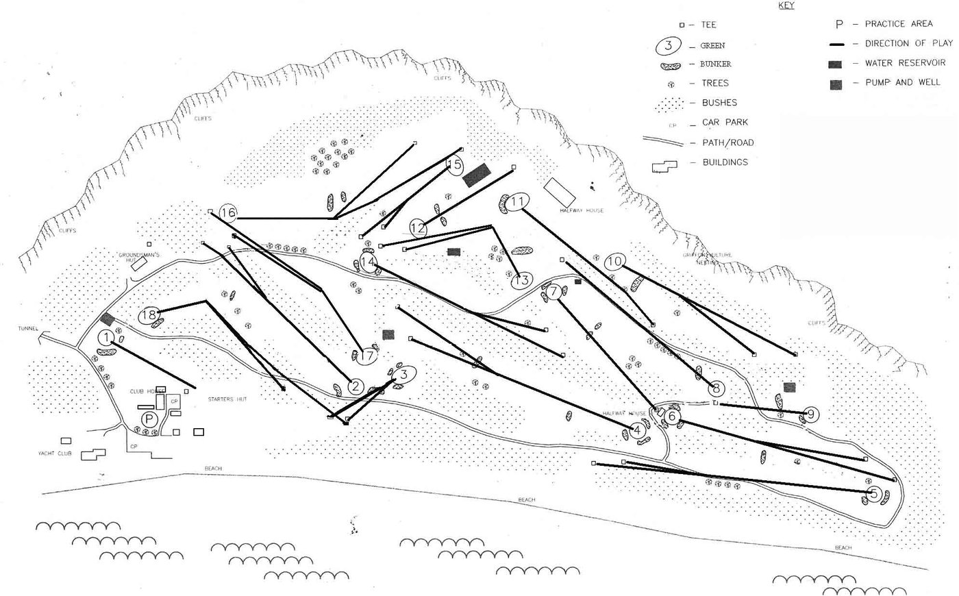 The club's own area layout map showing all eighteen holes